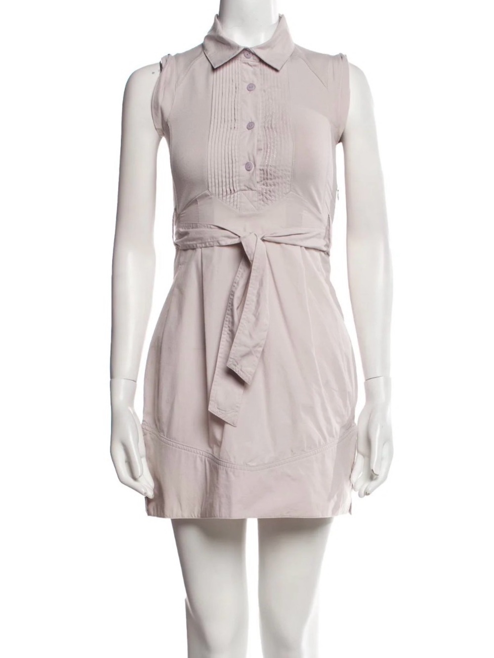 Stella McCartney go Adid Sleeveless Collared Tie-Waist Mini Dress in tan/blush
